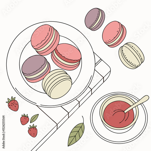 Colorful Macarons and Strawberry Tea Party Delight