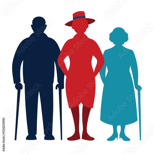 Senior couple and woman with walking sticks