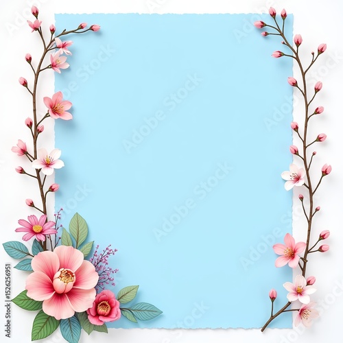 Frame with floral frame and space for text.  On a blue background