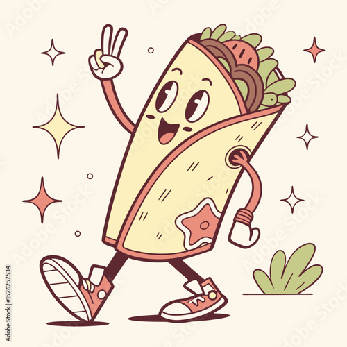 Cheerful Cartoon Burrito Walking and Waving