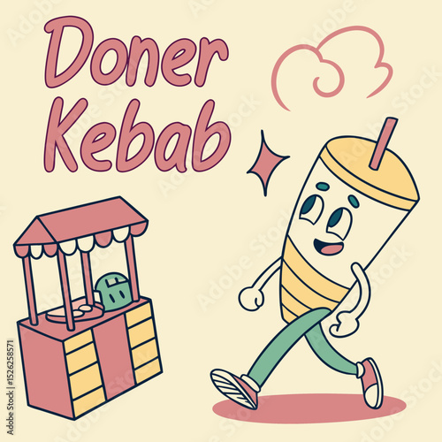 Cartoonish Döner Kebab Stand and a Walking Drink