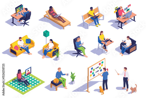 Remote Working Isometric Original set
