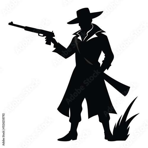 Mysterious gunslinger silhouette western outlaw