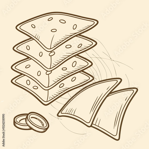 Artistic Illustration of a Deconstructed Cheeseburger with Onion Rings.