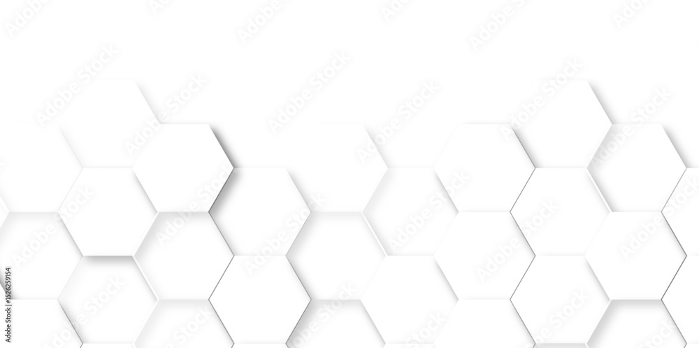 Fototapeta premium Abstract hexagon white background with shadow .white background Futuristic blue neon honeycombs. Modern technology design. Vector illustration. 