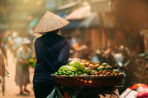 Bild auf Leinwand Woman walking in Hoi An with fruits to market, travel lifestyle of Vietnam