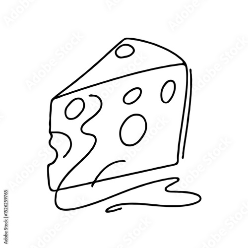 Outline drawing of a wedge of cheese on a white background  