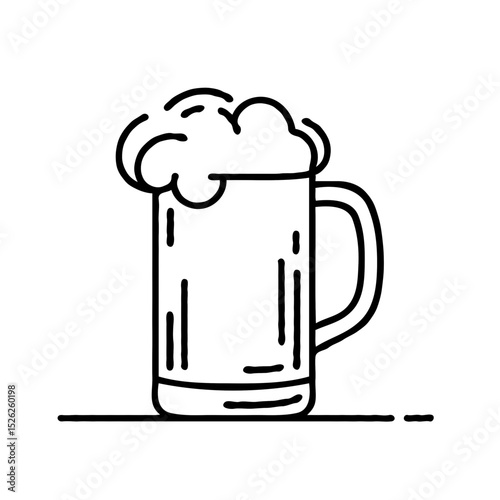 Line drawing of a frothy beer mug on a flat surface  