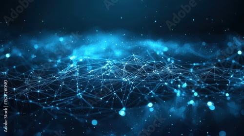 Abstract Blue Digital Network Background with Glowing Particles