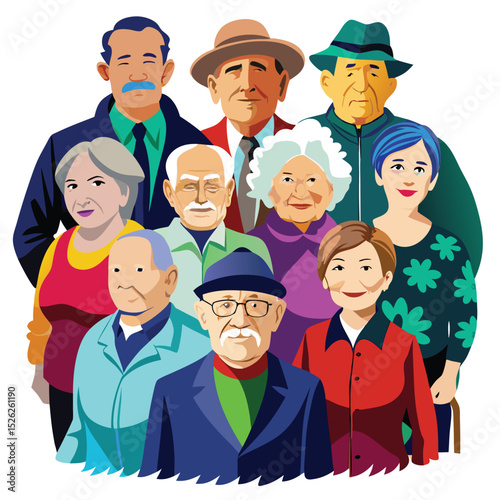 Diverse group of happy senior citizens smiling together