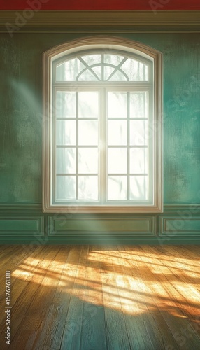 Bright Morning Sunlight Streaming Through the Window in a Minimalist Apartment with Wooden Floors