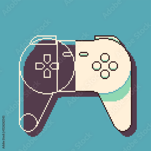 Individual of Modern Game Controller with Sketch Lines, Blue Background, Pixel Art Style Illustration