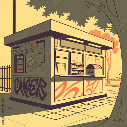 Urban Bagel Stand Under Summer Shade