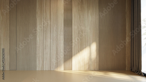 Fototapeta Naklejka Na Ścianę i Meble -  Modern home and living room with wooden pattern wall texture background interior design. 3d rendeing 