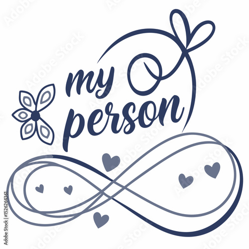 Elegant My Person Design with Hearts Flower and Swirling Lines in Blue