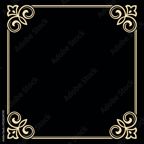 Decorative frame Elegant vector element for design in Eastern style, place for text. Floral black and golden border. Lace illustration for invitations and greeting cards
