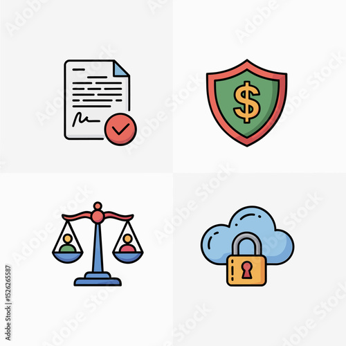 Law and verified trust mark featuring blue certified ribbon, badge recognition, balance icon and cloud protection.
