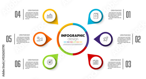 Presentation infographic template with concept business icon 6 step colorful circuit shape