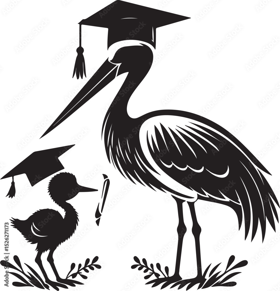Fototapeta premium Stylish stroke with baby in wearing a graduation hat vector illustration.