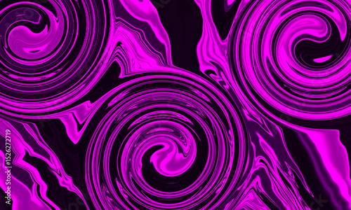 Swirl bright purple pink color wave on black royal background. Neon light. Digital backdrop. Abstract wall. Cover design. Galaxy trippy space. Metaverse scene. Tech pattern. NFT Token concept. Pop art