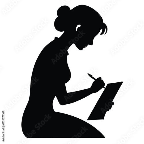 Woman silhouette writing notes taking document