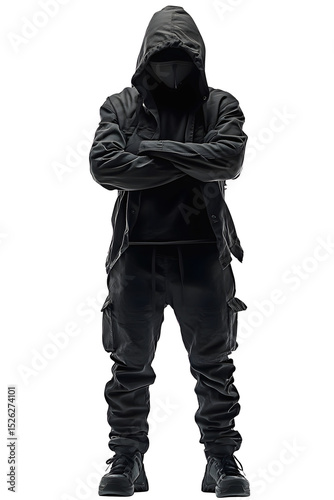 Full body shot of Hacker Man in Hoodie Isolated on transparent