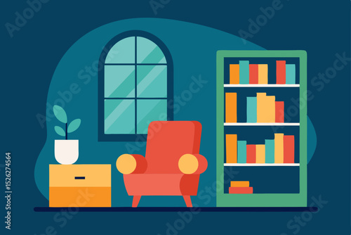 Cozy Reading Nook  A Tranquil Escape with Bookshelf and Armchair