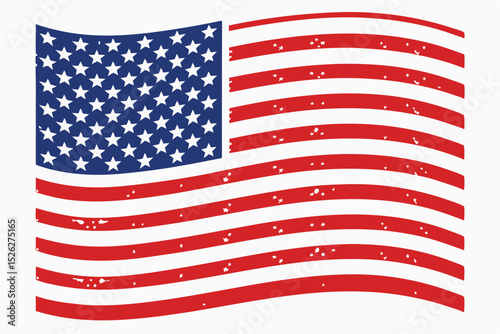 Distressed American Flag Illustration Patriotic Red, White, Blue Stripes and Stars Design