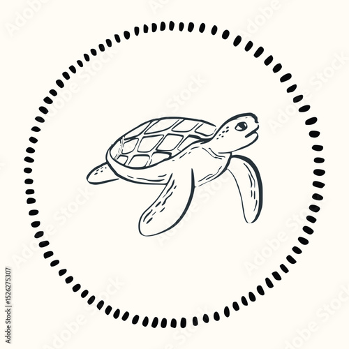 Whimsical doodle hand-drawn summer illustrations, line art sketch style. Nautical sea turtle emblems, vintage Mediterranean seafood labels, coastal restaurant decor, sea life prints. Vector isolated
