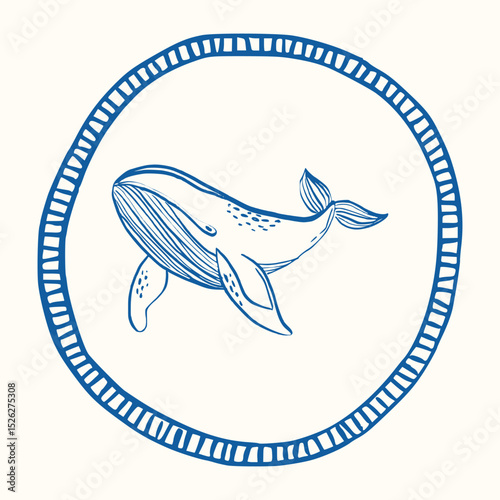 Whimsical doodle hand-drawn summer illustrations, line art sketch style. Nautical whale emblems, vintage Mediterranean seafood labels, coastal restaurant decor, sea life prints. Vector isolated