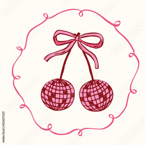 Coquette cherry, strawberry, heart with bow. A charming collection of doodle line art featuring romantic berries and sweet symbols, perfect for Valentine's Day designs, greeting cards and  invitations