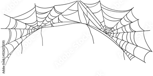 Spiderweb corner line border, gothic scary hanging net frame. Simple spooky halloween decoration. Cobweb spider trap.
