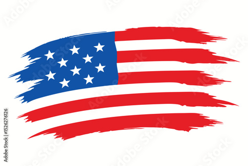 United States Flag Distressed Texture, Patriotic Red, White, and Blue Brushstroke Illustration