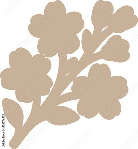 Beige Flower Silhouette with Leaves and Branch  