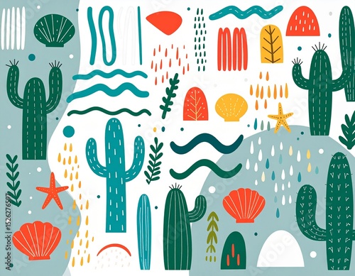 Simple vector pattern with summer-themed elements