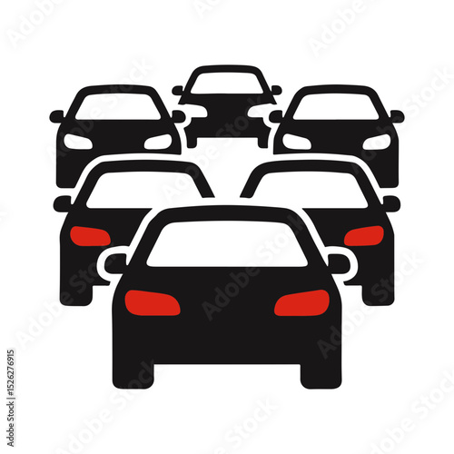Traffic jam symbol with multiple cars on a transparent background for road congestion