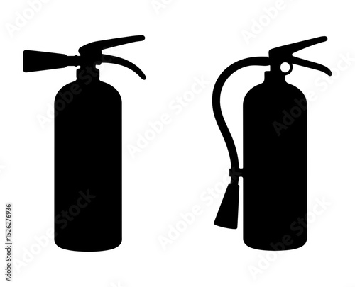 Silhouettes of fire extinguishers on a transparent background for safety and emergency use