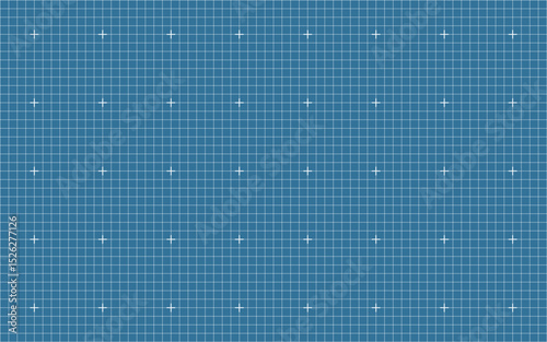Blue grid background with wide spacing and white crosses used for mapping, interface design, layout planning, schematic visuals or blueprint concepts in architecture or digital graphics