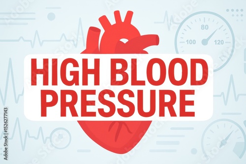 High blood pressure concept with heart illustration and medical icons
