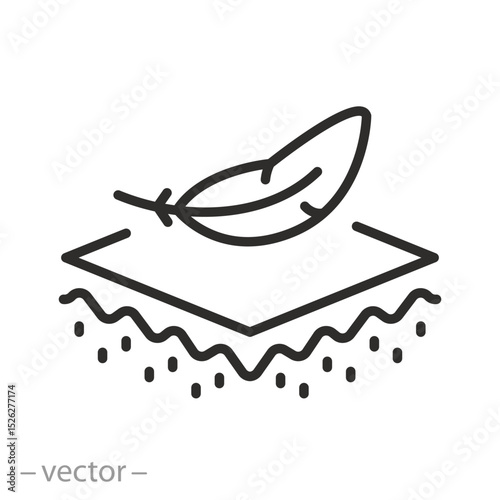 soft skin icon, top layer of skin and feather, skincare sensitive, thin line symbol on white background - editable stroke vector illustration eps 10