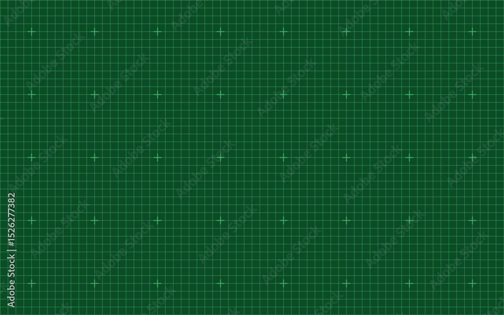 Green digital grid pattern with light green crosses ideal for schematic layouts, military interface backgrounds, science fiction themes, or digital display templates with technical accuracy