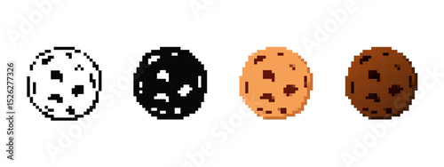 Four pixelated cookies in a mosaic style, each displaying different colors and retro designs.