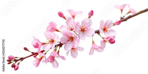 Tilted pink blossom branch, spring flowers isolated on white background, botanical, celebration