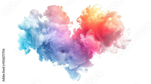 Colorful abstract heart shape created with smoke or ink on a transparent background, perfect for artistic designs and love-themed projects