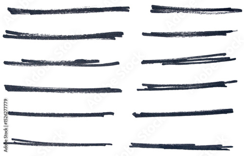 Set of black hand drawn marker pen stroke line transparent background design element doodle scribble underline