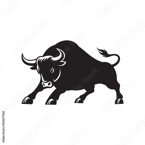 Cow Silhouette Vector  Powerful Black Bull in Attack Stance