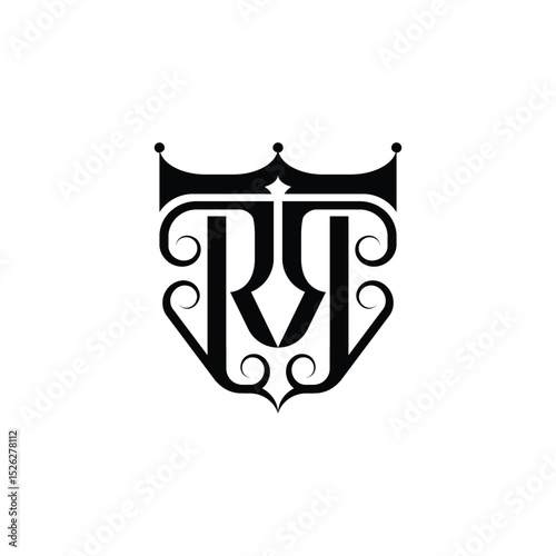 Initial RR with crown icon and floral element design illustration