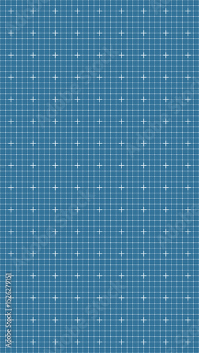 Seamless blue grid pattern with white crosshairs and lines, abstract geometric digital background for design, mapping, navigation, blueprint, measurement, data, high tech, scientific projects