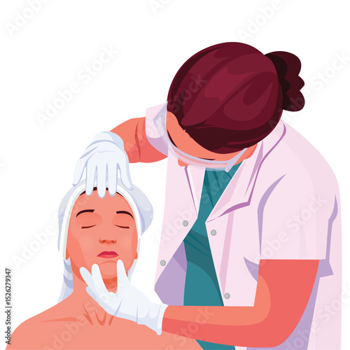 Skin Care Doctor, female doctor examining face skin, clinic or beauty salon. concept of face cleanser,