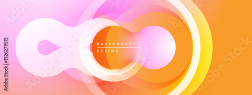 Abstract design features overlapping circles, gradients. Soft pinks, oranges create modern visual effect. Minimalist, dynamic composition.